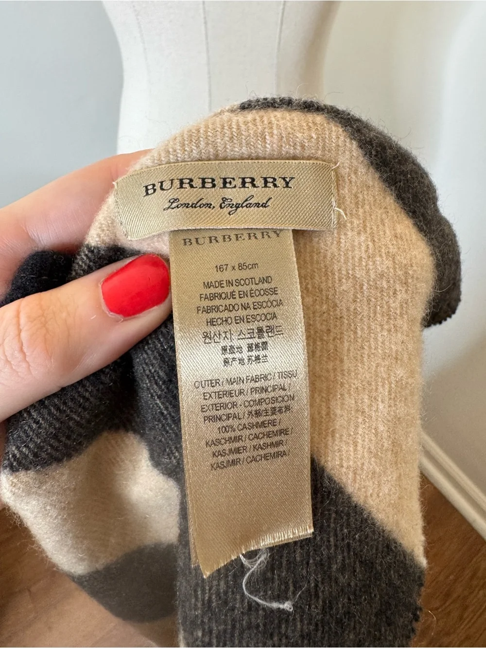 Burberry Check Cashmere Bandana Scarf triangle made in Scotland 100% Authentic